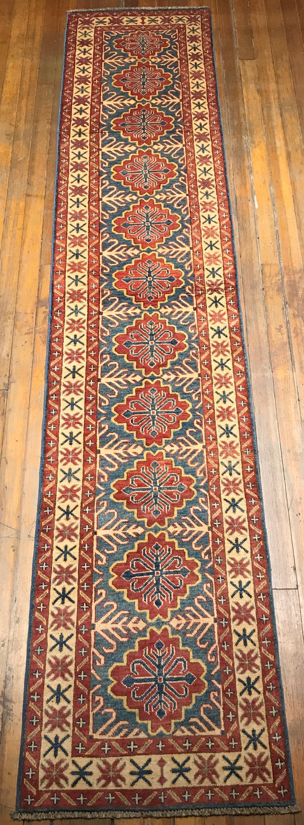 Mogul Natural Dyes / Hand Spun Fine Wool Rug. 12’.5” x 2’.6”