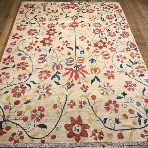 Arts and Crafts Natural Dye / Hand Spun Wool English Garden Rug 7.10×5.6