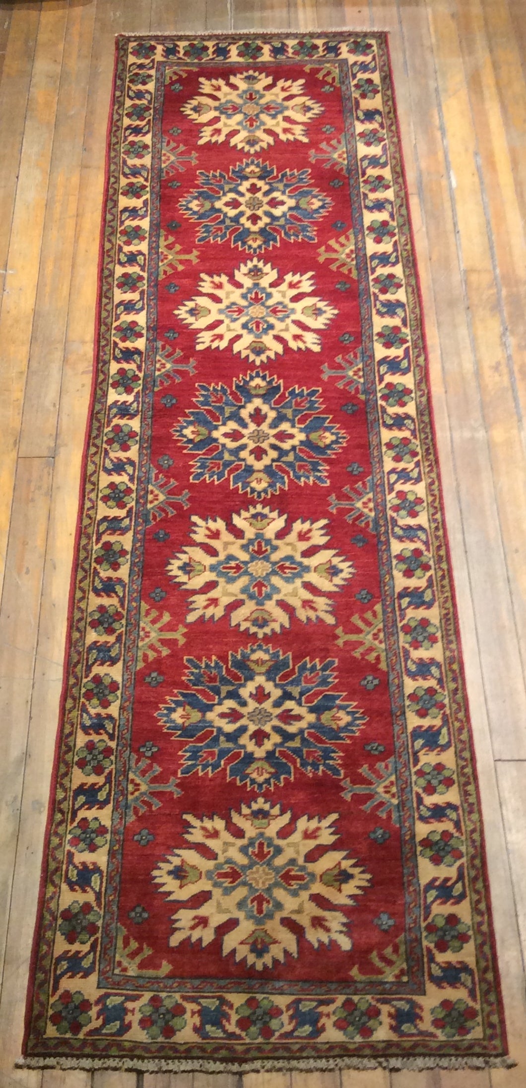 Kazak Natural Dyes / Hand Spun Fine Wool Rug. 9′.7″ x 2′.8″