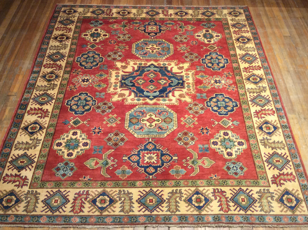 Kazak Natural Dyes / Hand Spun Fine Wool Rug 9′.9″ x 8′