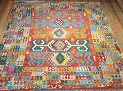 Flat Weave Natural Dye / Hand Spun Wool Kalim Rug 10′ x 8′.5″
