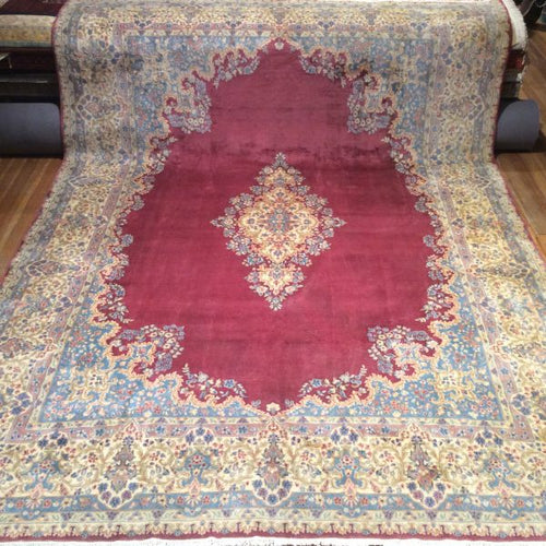 Semi Antique Hand Knotted Persian Kirman Rug. 14′ x 9′.8″