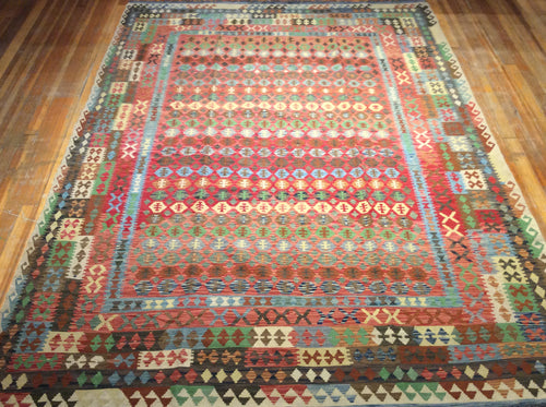 Flat Weave Natural Dye / Hand Spun Wool Kalim Rug 11′.9″ x 8′.5″