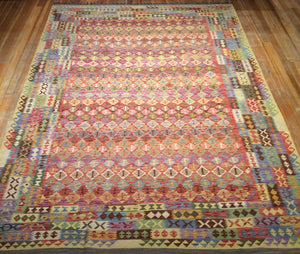 Flat Weave Natural Dye / Hand Spun Wool Kalim Rug 11′.7″ x 8′.2″