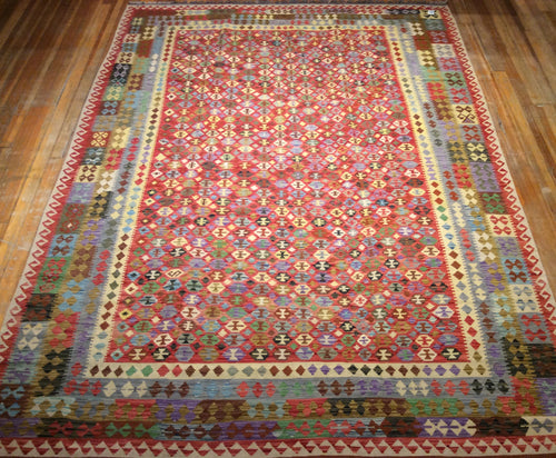 Flat Weave Natural Dye / Hand Spun Wool Kalim Rug 11′.10″ x 8′.5″