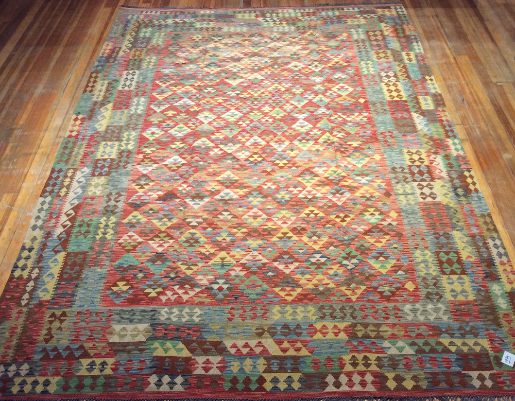 Flat Weave Natural Dye / Hand Spun Wool Kalim Rug 11′.7″ x 8′.3″