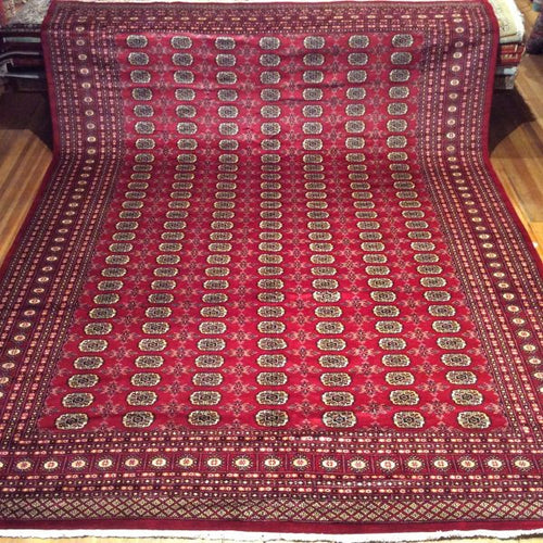 Mori Bokhara Rug. 14′ x 10′.4″ - Fine Weave, Hand Knotted, 100% Wool Pile